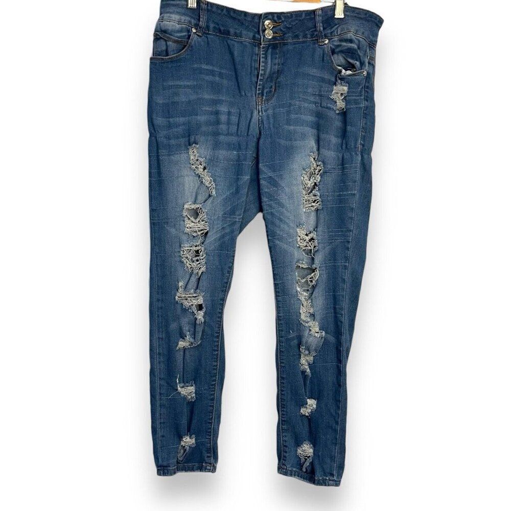 Almost Famous Distressed Skinny Cropped Leg Jeans Women's 13 Juniors Blue Zip